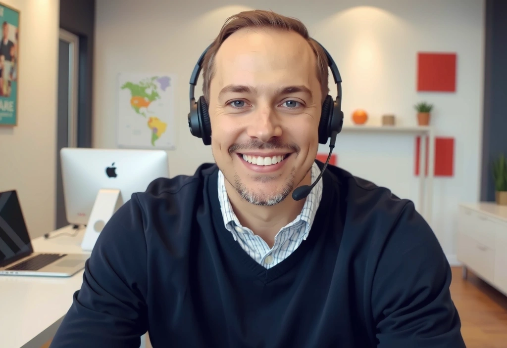 A friendly customer support representative smiling