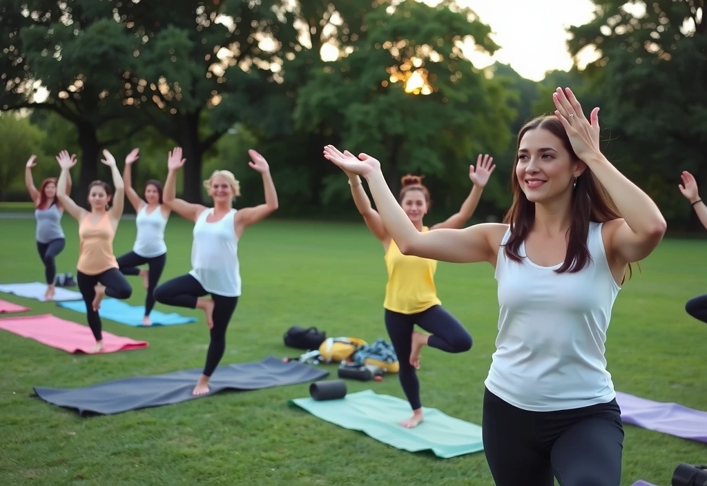 Sarah teaching a yoga class outdoors